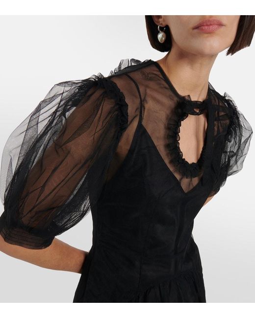 Simone Rocha Black Puff-sleeve Tulle Midi Dress
