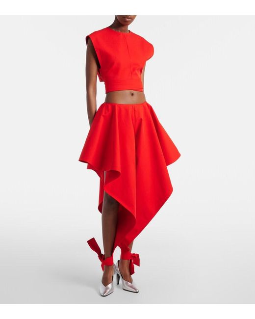Alaïa Red Belted Cotton Gabardine Crop Top