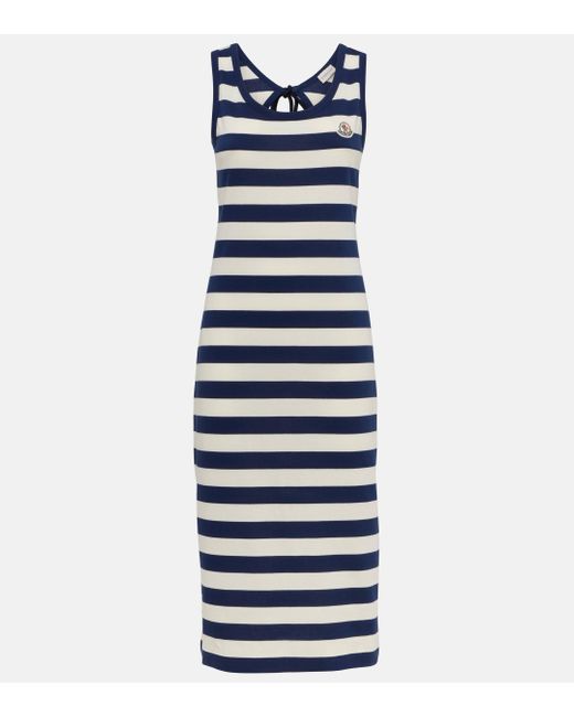 Moncler Blue Striped Cotton Jersey Midi Dress