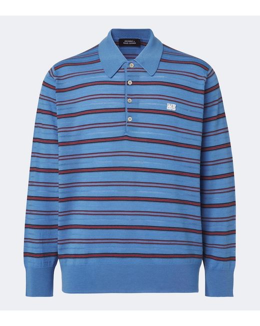 Wales Bonner Blue Beam Striped Wool Polo Sweater for men