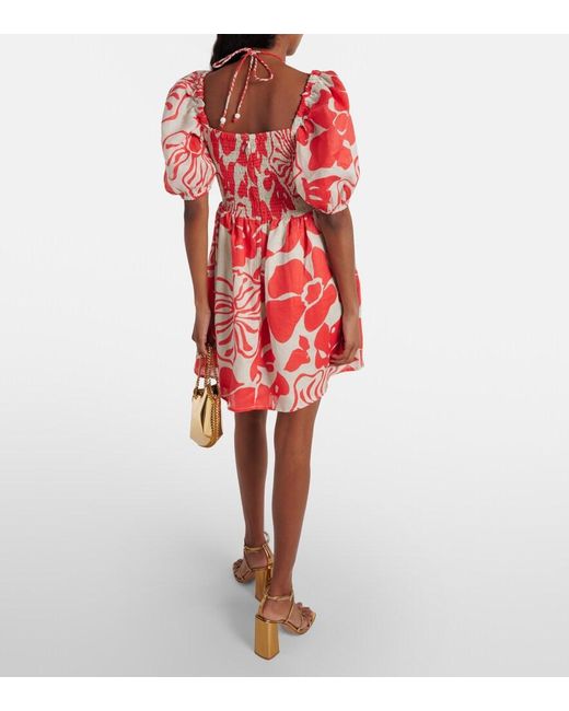 Faithfull The Brand Red Odelia Floral Linen Minidress