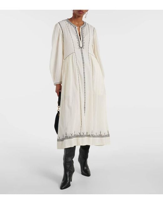 Isabel Marant White Pippa Embroidered Cotton Midi Dress