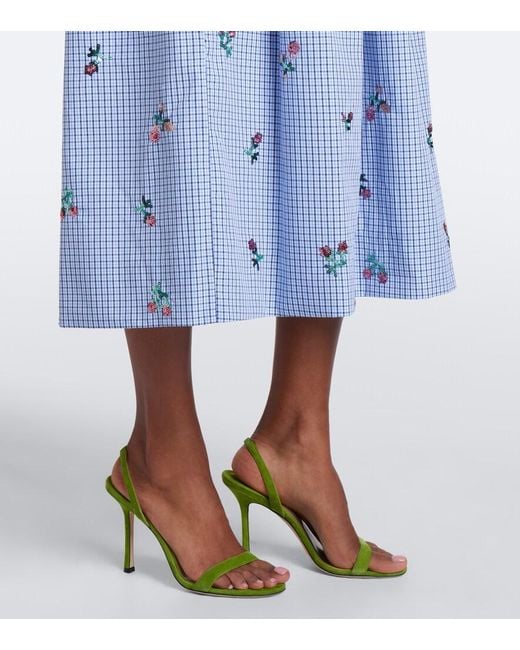 Markarian Blue Nara Sequined Gingham Cotton Midi Dress