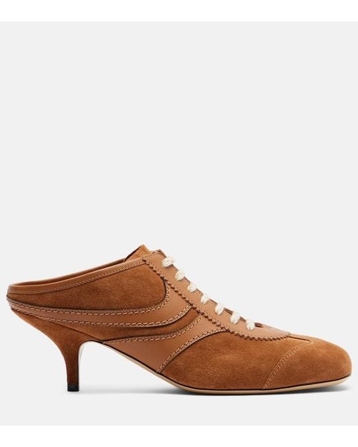 Dries Van Noten Brown 65 Leather-Trimmed Suede Mules
