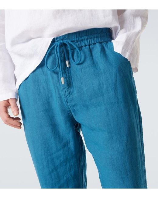 Vilebrequin Blue Linen Tapered Pants for men