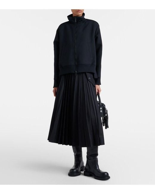 Sacai Black Paneled Twill Zip-Up Sweatshirt
