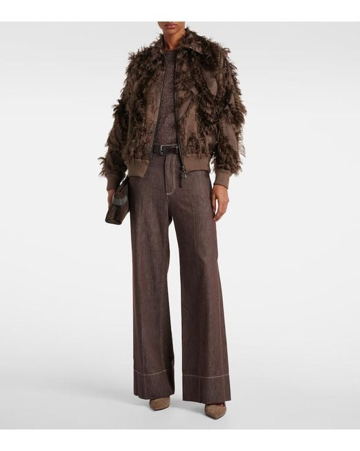 Brunello Cucinelli Brown Feather-Trimmed Jacket