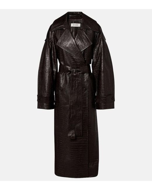 Rohe Black Crocodile-Effect Leather Trench Coat