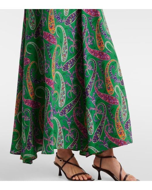 Vestido Largo De Seda Con Paisley Etro de color Green