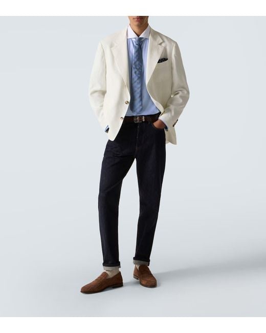 Camisa De Popelin De Algodon Brunello Cucinelli de hombre de color Blue