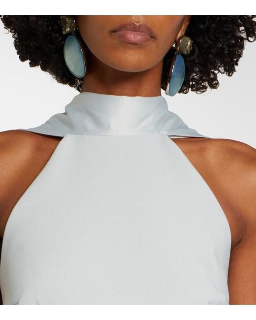 Solace London White Cece Halterneck Crepe And Satin Gown