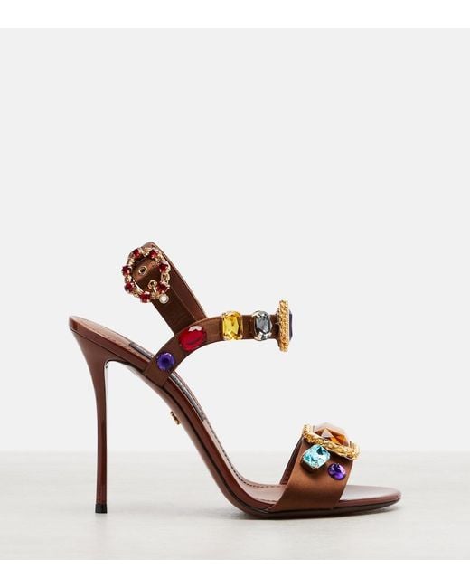 Dolce & Gabbana Brown Keira 2.0 Embellished Satin Sandals