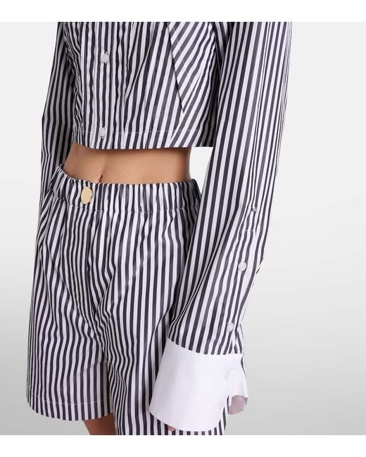 Sportmax Blue Cropped Striped Cotton Poplin Shirt