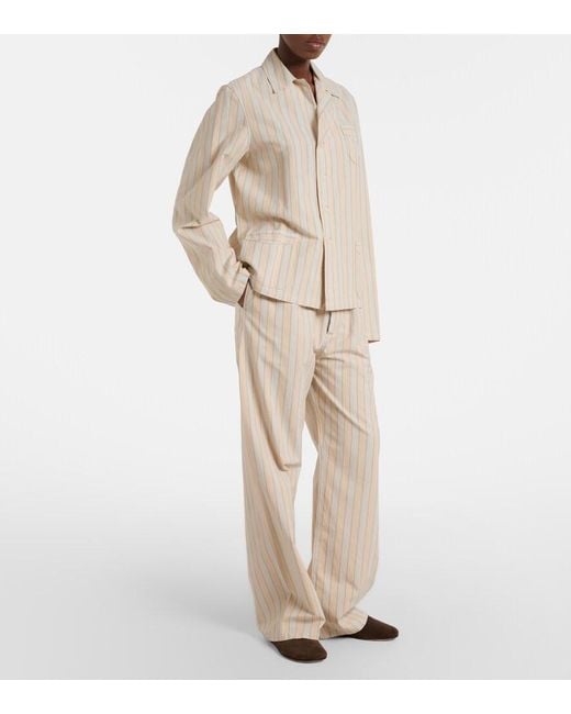 Maison Margiela Natural Striped Cotton Wide-Leg Pants
