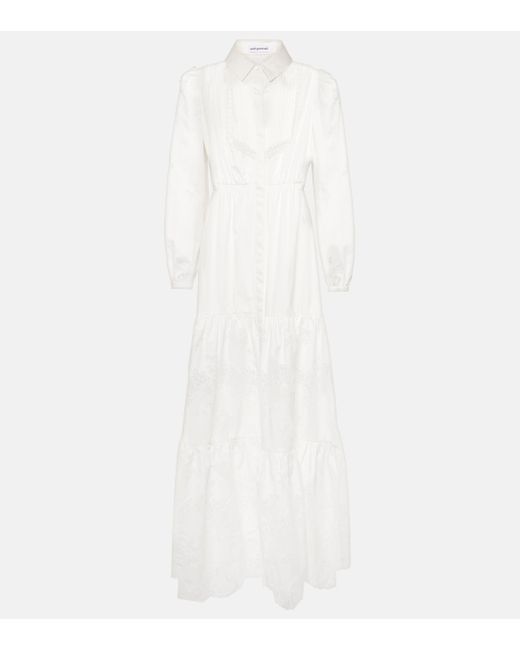 Robe longue en coton et dentelle Self-Portrait en coloris White