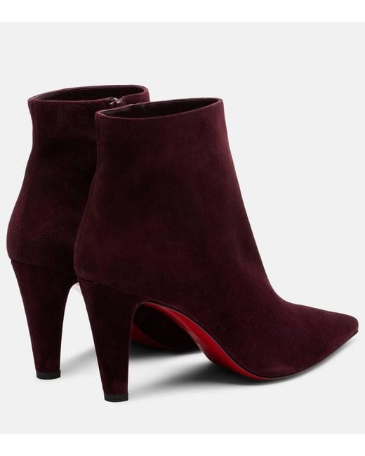 Christian Louboutin Red Vibella Booty 85 Suede Ankle Boots