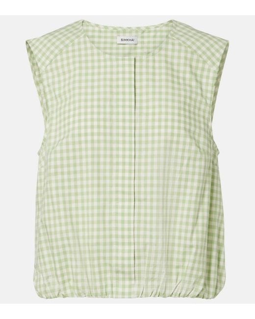 Jonathan Simkhai Green Gingham Cotton-Blend Top