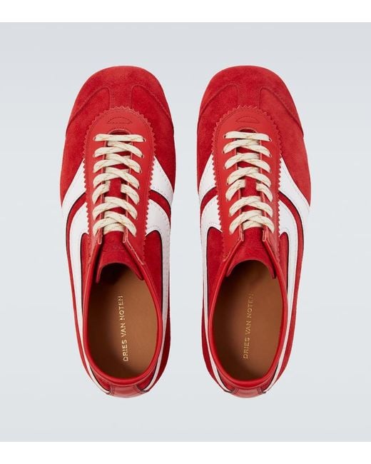 Dries Van Noten Red Suede Sneakers for men