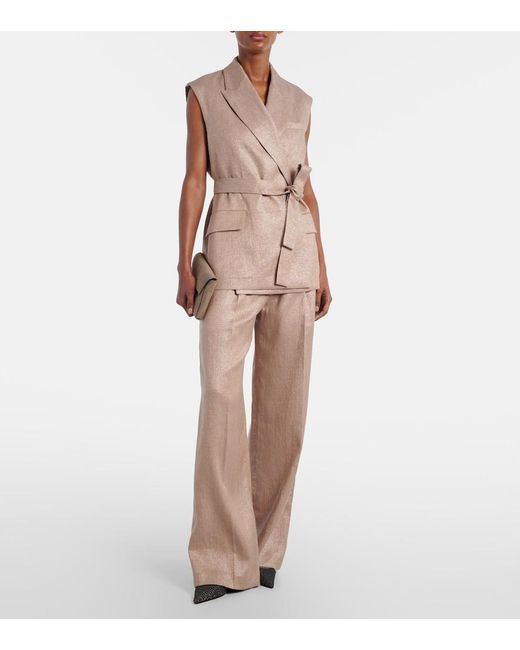 Brunello Cucinelli Natural Belted Linen-Blend Vest