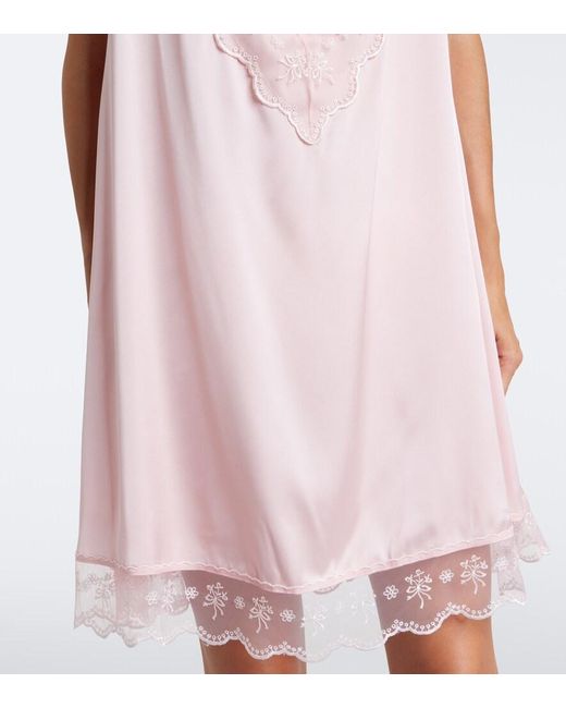 Simone Rocha Pink Lace-Trimmed Satin Slip Dress