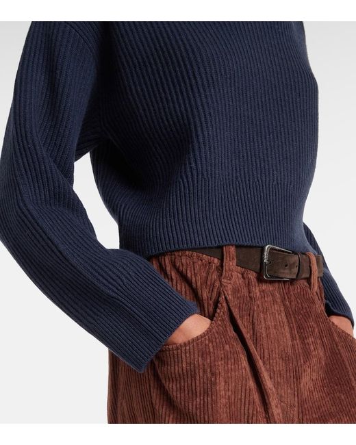 Brunello Cucinelli Blue Wool, Cashmere, And Silk Sweater