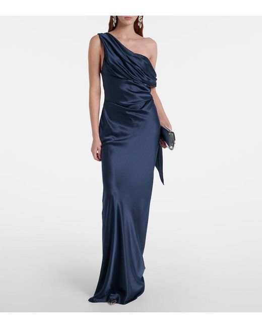 The Sei Blue Draped One-Shoulder Silk Charmeuse Gown