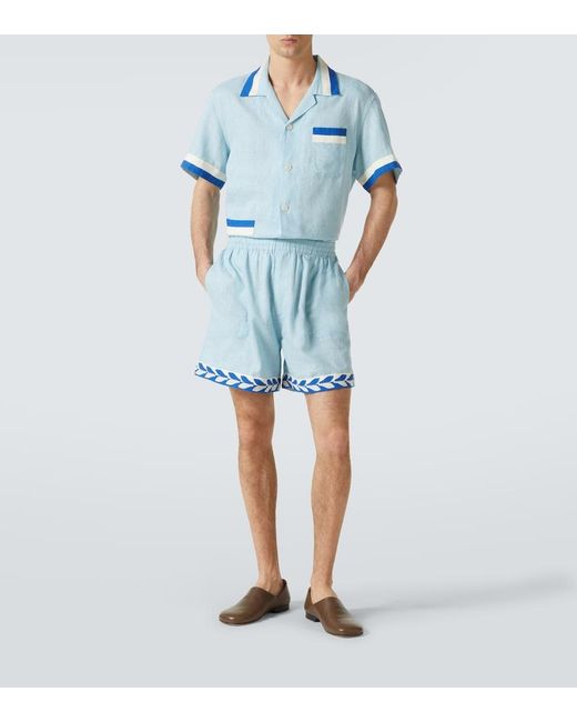 Bode Blue Seedling Stripe Linen Bermuda Shorts for men