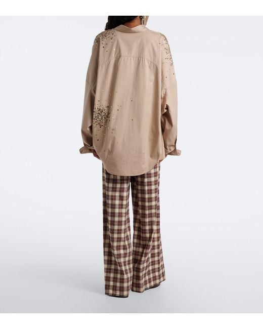 Dries Van Noten White Plaid Cotton Flannel Wide-Leg Pants