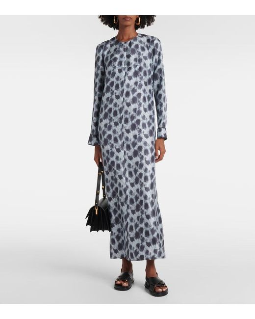 Marni Blue Printed Silk Maxi Dress