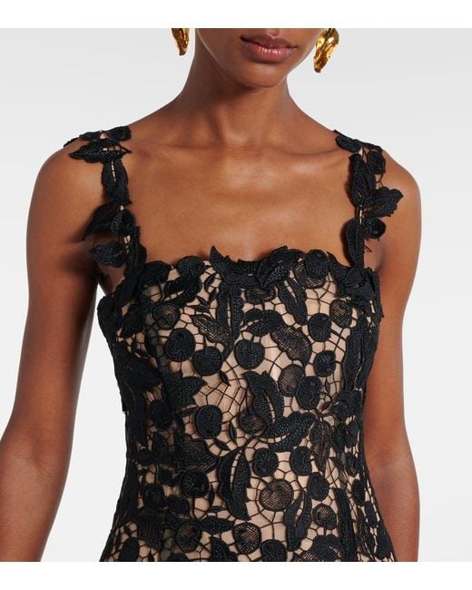 Oscar de la Renta Black Lace Guipure Cocktail Dress