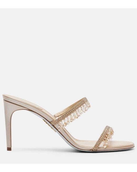 Rene Caovilla Natural Chandelier Embellished Satin Mules