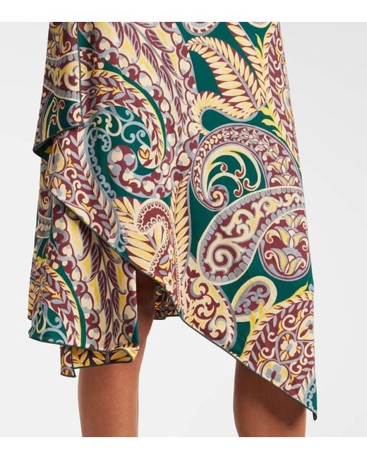 Etro Green Paisley Asymmetric Midi Dress