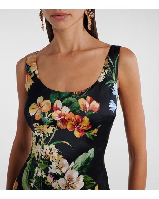 Dolce & Gabbana White Floral Satin Midi Dress