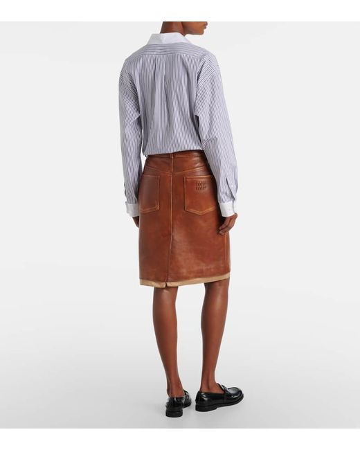 Falda Midi De Piel Miu Miu de color Brown