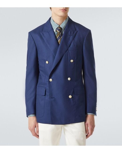 Dunhill Blue Double-Breasted Cashmere Blazer for men