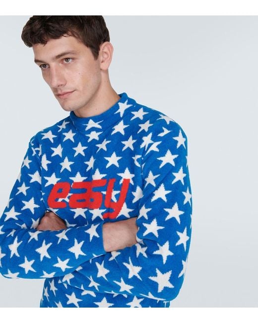 ERL Blue Printed Cotton-Blend Sweater for men