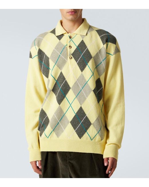 J.W. Anderson Yellow Argyle Wool Polo Sweater for men