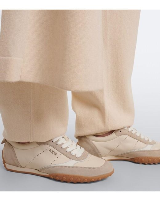 Tod's White Suede-Trimmed Leather Sneakers