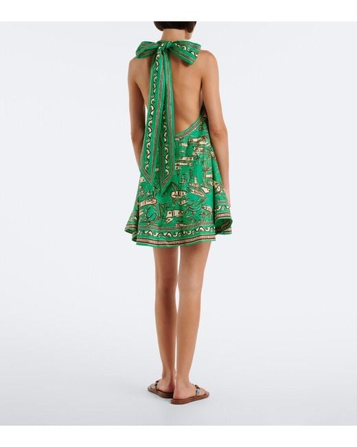 ALÉMAIS Green Fish Sticks Printed Linen Minidress