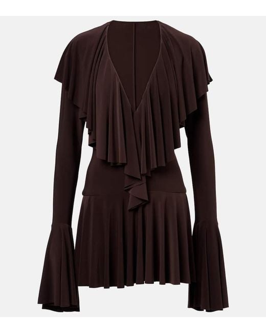 Norma Kamali Brown Ruffled Jersey Minidress