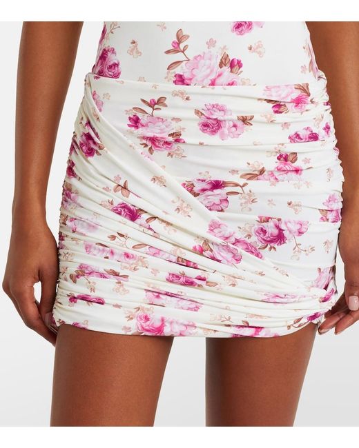 Magda Butrym Pink Floral-Applique Ruched Miniskirt