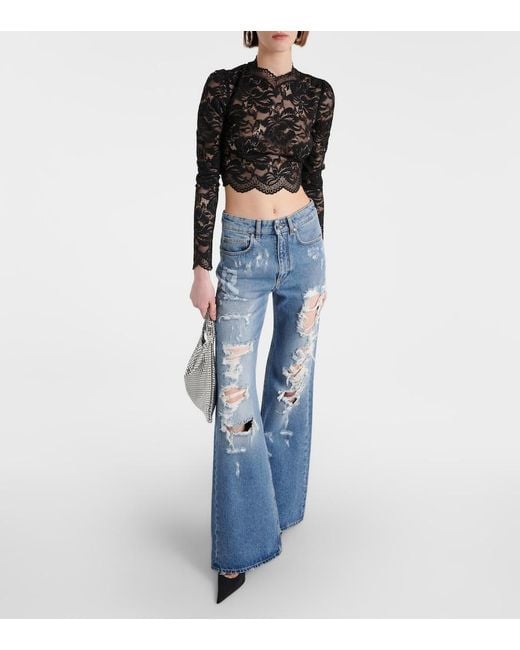 Rabanne Blue Distressed High-Rise Wide-Leg Jeans