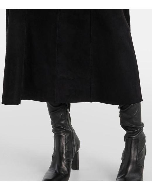 Rixo Black Edwina High-Rise Suede Midi Skirt
