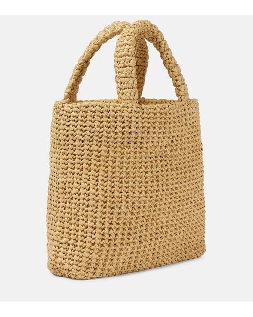 Prada Metallic Small Crochet Raffia-Effect Shopper