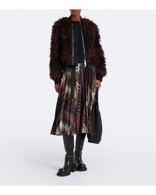 Sacai Black X A.P.C. Plisse Printed Midi Skirt