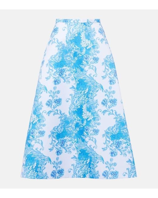 Emilia Wickstead Blue Hallie Floral Taffeta Maxi Skirt