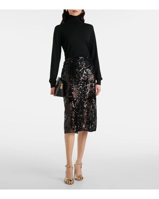 Jupe Midi A Sequins Victoria Beckham en coloris Black