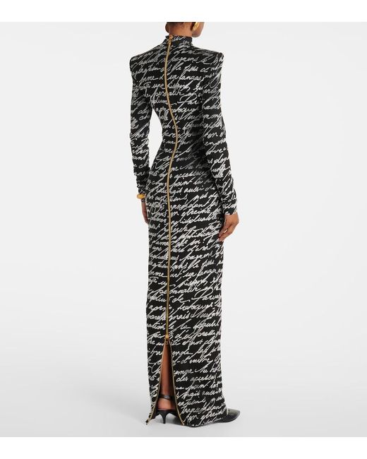 Balmain Black Ls Bodycon Love Letter Long Dress