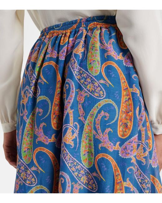 Etro Blue Paisley Cotton And Silk Maxi Skirt