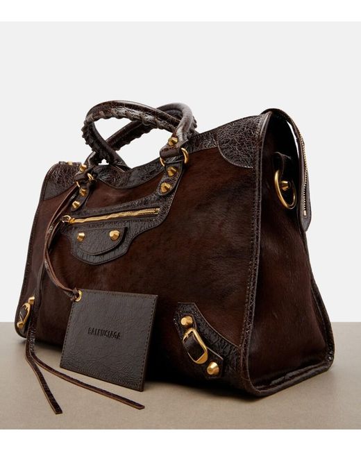 Balenciaga Brown Le City Medium Calf Hair Top-Handle Bag